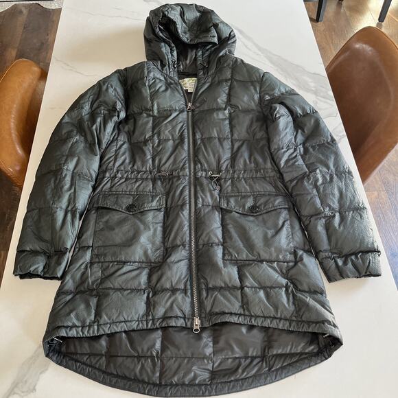 VTG Eddie Bauer Down Hooded Puffer Jacket Women's Small Green EB 550 Fill Power - Picture 1 of 14